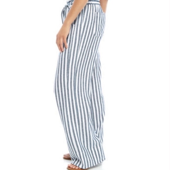 JOLT Linen Blend Striped Tie Waist Paperbag Wide Leg Pants - Picture 2 of 10